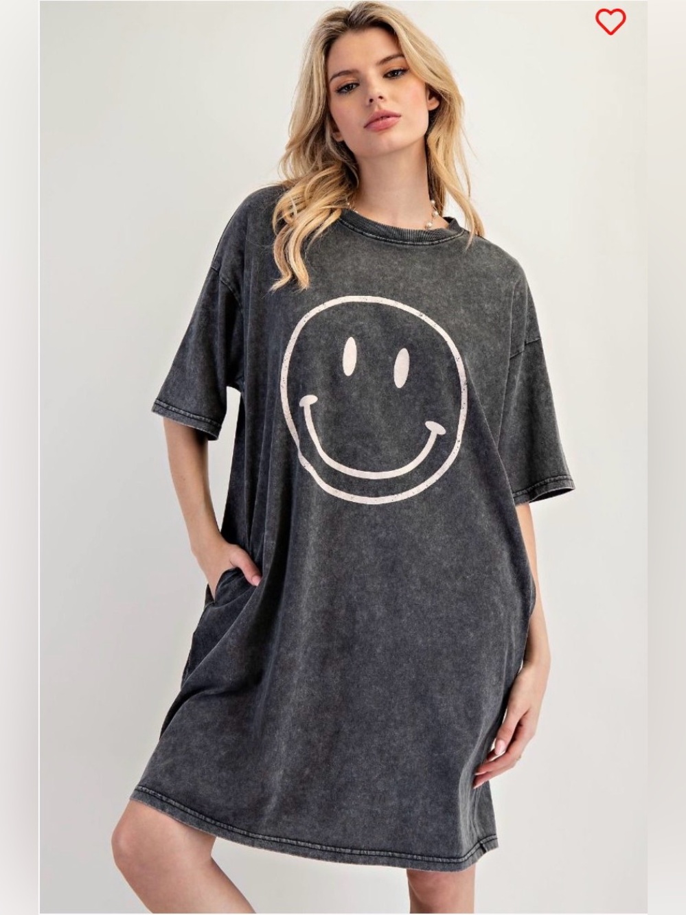 Washed Black Smiley Graphic T-Shirt Dress - Picture 2 of 3